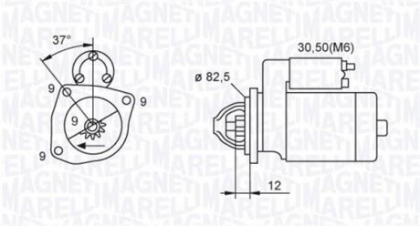 Фото автозапчасти стартер (12В, 2кВт) ALFA ROMEO 145, 146, 147, 155, 156, 159, 166, GT, MITO; CADILLAC BLS; CHEVROLET MALIBU; FIAT BRAVA, BRAVO I, BRAVO II, CROMA, DOBLO, DOBLO CARGO, GRANDE PUNTO 1.4-2.4D 04.93- MAGNETI MARELLI 063721264010