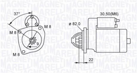 Фото автозапчасти стартер (12В, 2,5кВт) CITROEN JUMPER, JUMPY; FIAT DUCATO; PEUGEOT BOXER 2.0D-3.0D 04.04- MAGNETI MARELLI 063721449010