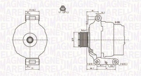 Фото автозапчастини генератор (14В, 75А) FORD TRANSIT 2.4D 01.00-05.06 MAGNETI MARELLI 063731639010