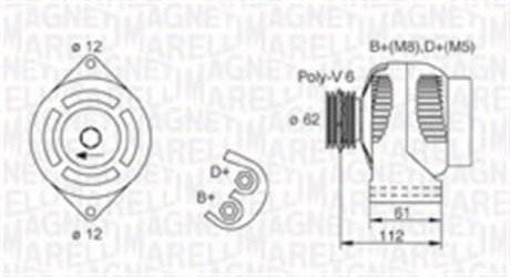 Фото автозапчасти генератор (14В, 105А) ALFA ROMEO 159; FIAT CROMA; OPEL ASTRA H, ASTRA H GTC, SIGNUM, VECTRA C, VECTRA C GTS, ZAFIRA B 1.9D 04.04- MAGNETI MARELLI 063731884010