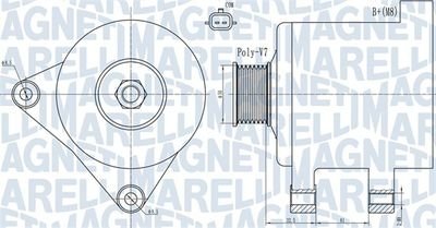 Фото автозапчастини генератор (14В, 150А) RENAULT GRAND SCENIC II, GRAND SCENIC III, LAGUNA II, MEGANE, MEGANE II, MEGANE III, SCENIC II, SCENIC III 1.9D/2.0 11.02- MAGNETI MARELLI 063731918010