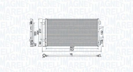 Радиатор кондиционера (с осушителем) RENAULT FLUENCE, GRAND SCENIC III, MEGANE, MEGANE III, SCENIC III 1.2-2.0D 11.08- MAGNETI MARELLI 350203762000