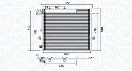 Радиатор кондиционера (с осушителем) MERCEDES G(W461), GL(X164), M(W164), R(W251, V251) 3.0-6.2 02.05- MAGNETI MARELLI 350203947000