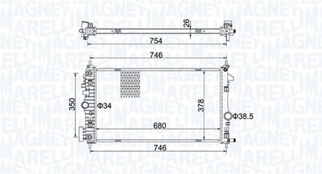 Фото автозапчастини радіатор двигуна (АКПП) CHEVROLET MALIBU; OPEL INSIGNIA A, INSIGNIA A COUNTRY 1.6D/2.0D 07.08- MAGNETI MARELLI 350213152300