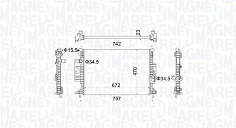 Фото автозапчастини радіатор двигуна FORD C-MAX II, FOCUS III, GRAND C-MAX, KUGA II 1.5/2.0D 09.14- MAGNETI MARELLI 350213155300 (фото 1)