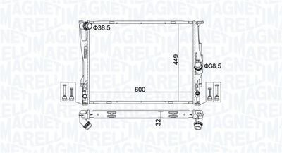 Фото автозапчасти радиатор двигателя (АКПП/МКПП) BMW 1 (E81), 1 (E82), 1 (E87), 1 (E88), 3 (E46), 3 (E90), 3 (E91), 3 (E92), 3 (E93), 5(E61), X1(E84), Z4(E89) 1.6-4.0 09.01-06.15 MAGNETI MARELLI 350213162700