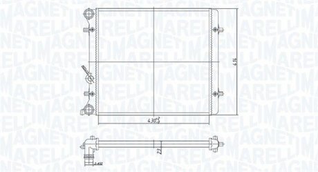 Фото автозапчастини радіатор двигуна (МКПП) SEAT LEON, TOLEDO II; SKODA OCTAVIA I, OCTAVIA II; Volkswagen BORA, BORA I, GOLF IV, GOLF PLUS V, GOLF V 1.4/1.6/1.9D 09.96-12.10 MAGNETI MARELLI 350213166700