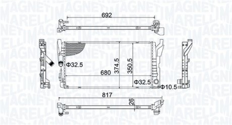 Фото автозапчасти радиатор двигателя BMW 2 (F45), 2 GRAN TOURER (F46), X1 (F48); MINI (F55), (F56), (F57), CLUBMAN (F54), COUNTRYMAN (F60) 1.2/1.5 09.13- MAGNETI MARELLI 350213202800