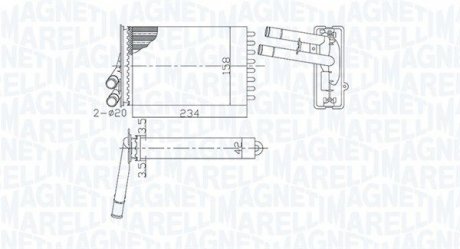 Фото автозапчастини радіатор пічки (234x157x42) AUDI A4 B5; SKODA SUPERB I; Volkswagen PASSAT B5, PASSAT B5.5 1.6-4.0 11.94-03.08 MAGNETI MARELLI 350218462000