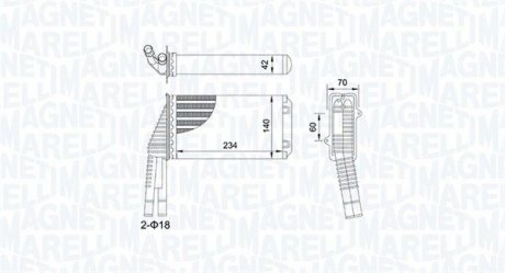 Фото автозапчастини радіатор пічки (234x140x42) CITROEN C1; PEUGEOT 107; TOYOTA AYGO 1.0 06.05-09.14 MAGNETI MARELLI 350218467000