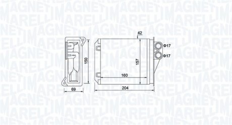 Фото автозапчасти радиатор печки (160x157x42) MERCEDES SPRINTER 3,5-T (B906), SPRINTER 3-T (B906), SPRINTER 4,6-T (B906), SPRINTER 5-T (B906) 1.8-3.5 06.0 MAGNETI MARELLI 350218481000