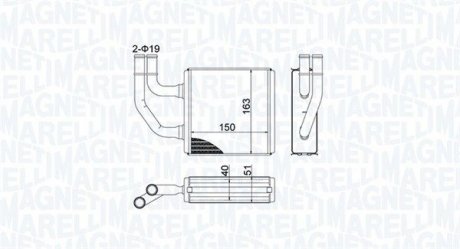 Радиатор печки (150x163x40) FORD GALAXY I; SEAT ALHAMBRA; Volkswagen SHARAN 1.8-2.8 03.95-03.10 MAGNETI MARELLI 350218485000