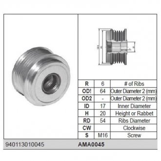 Фото автозапчастини ременный шкив генератора OPEL Combo 1.7 CDTi MAGNETI MARELLI AMA0045