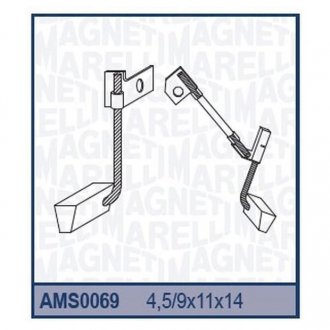 Щетки стартера (4,5/9x11x14)VALEO RENAULT: CLIO COUPE MEGANE CABRIOLET- SCENIC [940113190069] MAGNETI MARELLI AMS0069 (фото 1)