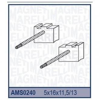 Фото автозапчасти щетки стартера (12V5x16x11,5/13) ALFA ROMEO 147, 156, 1.9 JTD FIAT MAREA, MARENGO, MULTIPLA, PALIO, PUNTO, STILO, STRADA 1.9JTD LANCI [94011360 MAGNETI MARELLI AMS0240