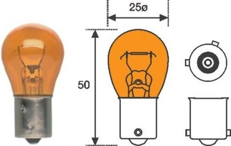 Лампочка вспомогательная, W21W, 12В, max. 21Вт, цвет света Оранжевый, тип гнезда BAU15S MAGNETI MARELLI PY21W 12 (фото 1)