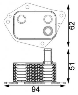 Фото автозапчастини масляний охолоджувач HYUNDAI ACCENT III, ACCENT IV, ELANTRA V, I20 ACTIVE, I20 I, I20 II, I30, I40 I, I40 I CW, IX20, MATRIX, TUCSON; KIA CARENS III, CARENS IV, CEE'D, CERATO I 1.1D-1.7D 03.05- MAHLE / KNECHT CLC199000S