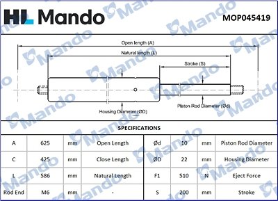 Фото автозапчасти амортизатор капота MANDO MOP045419