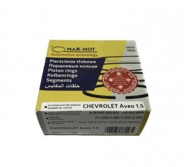 Кольца поршневые Chevrolet Aveo 76.5mm +0.50 ремонт 1.5-1.5-2mm MAR-MOT 402475003