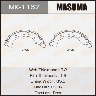 Фото автозапчастини колодки задні барабанні Almera Classic B10RS 06-, Bluebird U13 92-97, Sunny B14 94-99 MASUMA MK1167