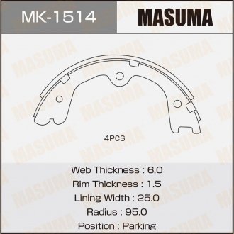 Колодка тормозная барабанная MASUMA MK1514 (фото 1)