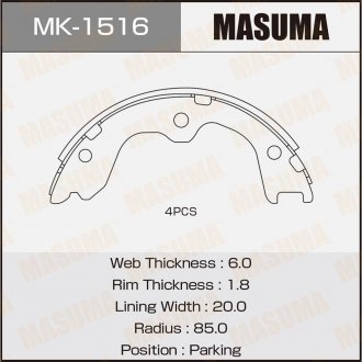 Колодка тормозная барабанная MASUMA MK1516
