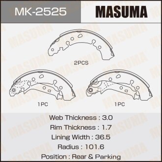 Фото автозапчасти колодки барабанные задние Yaris KSP90, NLP90, NSP90, SCP90 05-11 MASUMA MK2525