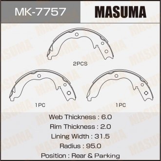 Фото автозапчасти колодка тормозная барабанная MASUMA MK7757