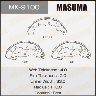 Фото автозапчасти колодки барабанные задние SX4 RW415, RW416, RW420 06- MASUMA MK9100