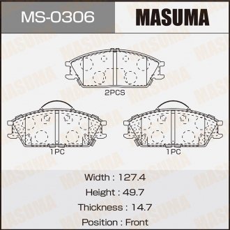 Фото автозапчасти колодки тормозные передн HYUNDAI ACCENT III, HYUNDAI GETZ (02-10), HYUNDAI ELANTRA (00-06)/HYUNDAI ACCENT II (99-06) MASUMA MS0306