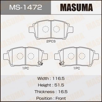 Колодка тормозная передняя Toyota Corolla (00-06), Prius (00-11), Yaris (01-05) MASUMA MS1472 (фото 1)