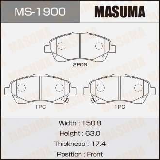 Колодка тормозная передняя Toyota Avensis (03-08) MASUMA MS1900 (фото 1)
