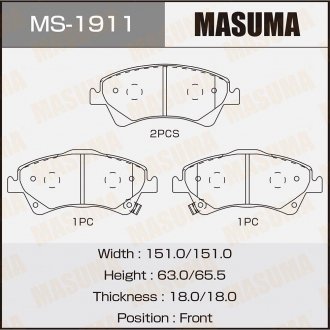 Колодка тормозная передняя Toyota Auris (06-15), Avensis (08-), Corolla (06-10) MASUMA MS1911