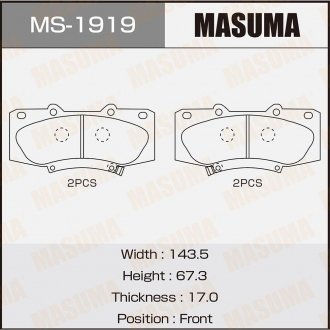 Колодка тормозная передняя Toyota Hilux (08-15) MASUMA MS1919 (фото 1)