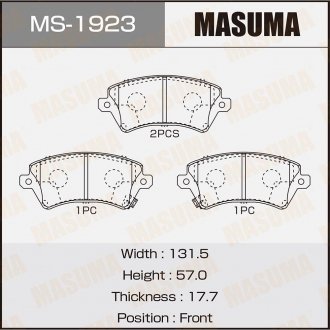 Колодки тормозные передн TOYOTA YARIS, TOYOTA COROLLA (06-14) MASUMA MS1923 (фото 1)