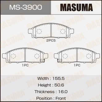 Колодка тормозная передняя Mitsubishi L200 (07-), Pajero Sport (09-15) MASUMA MS3900 (фото 1)