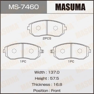 Колодка тормозная передняя Subaru Forester (01-14), Impreza (00-14), Legacy (02- MASUMA MS7460 (фото 1)