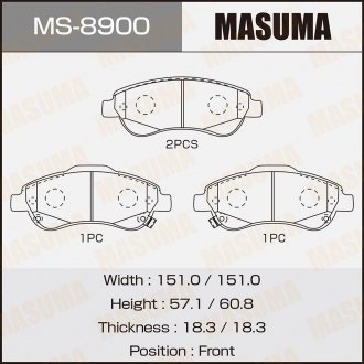 Колодка тормозная передняя Honda CR-V (07-16) MASUMA MS8900 (фото 1)