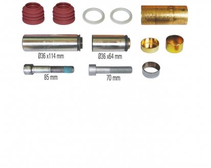 Фото автозапчасти комплект ремонтный направляющих тормозного суппорта. KNORR SL7, SM7 втулки 36х114; 36х64; болты 85мм, 70мм (10-01-04-1452, K108002K50) MAY 6002-81