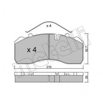 Колодки тормозные (передние/задние) Mercedes Atego 98-04 (210x92.7x30) Metelli 22-0584-0 (фото 1)