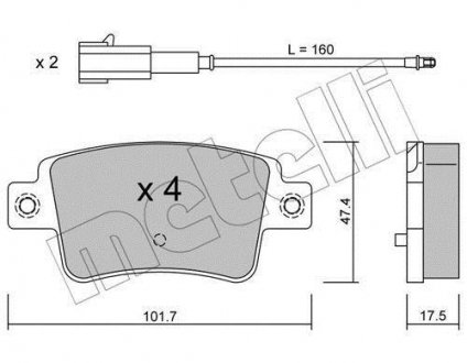 Фото автозапчасти колодки гальмівні (задні) Fiat Punto 08- (+датчик) Metelli 22-0705-1