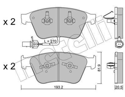 Фото автозапчасти комплект передних тормозных колодок BENTLEY CONTINENTAL, CONTINENTAL FLYING SPUR, FLYING SPUR 4.0-6.0ALK 06.03- Metelli 2212530