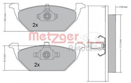 Тормозные колодки передние (без датчика) (19.8 мм) (система ATE) VAG 98- METZGER 1170027