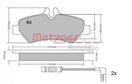 Комплект тормозных колодок, дисковый тормоз METZGER 1170037