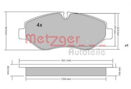 Комплект тормозных колодок, дисковый тормоз METZGER 1170040 (фото 1)