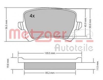 Колодки тормозные (задние) Audi A6/VW Passat/CC 1.8TSI/2.0TDI 10- (Lucas) METZGER 1170116 (фото 1)