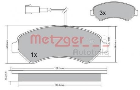 Колодки тормозные (передние) Citroen Jumper/Fiat Ducato/Peugeot Boxer 06- R16 (с датчиком) METZGER 1170248 (фото 1)