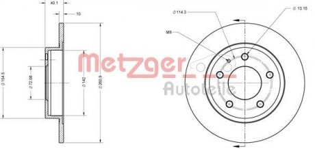 Диск гальмівний (задній) Mazda 626 91-02/Premacy 99-05 (261x10) METZGER 6110131