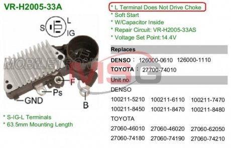 Регулятор генератора 2770074010 Toyota MOBILETRON VRH200533A (фото 1)