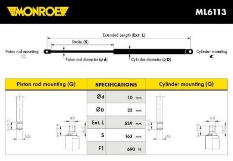 Фото автозапчасти газовая пружина MONROE ML6113